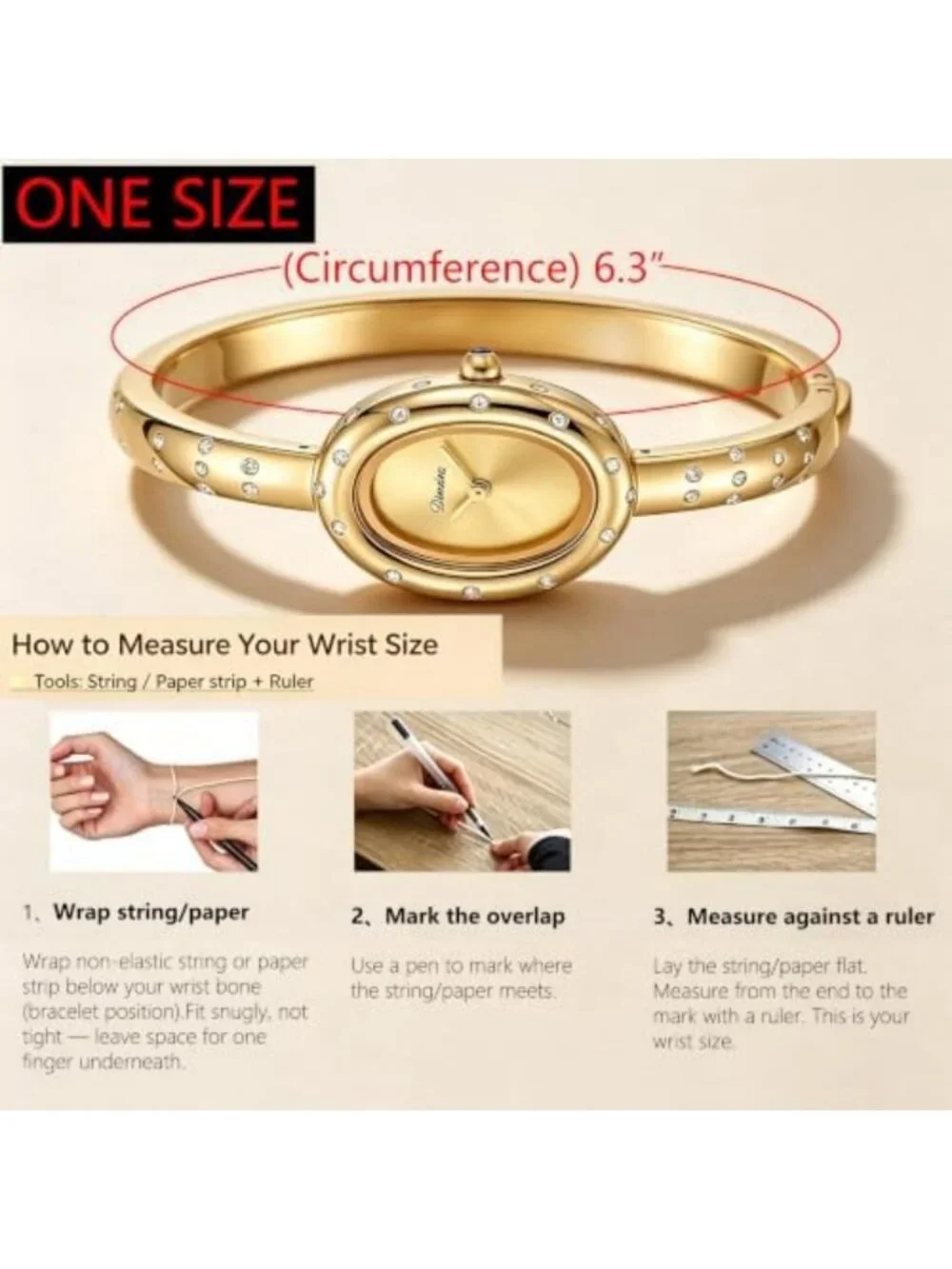 Elegant Oval Crystal Bangle Watch - Gold Stainless Steel Open Cuff Analog Wrist